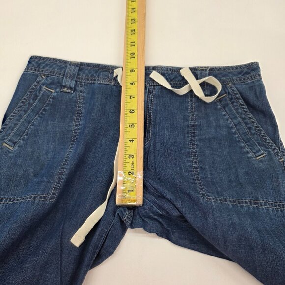 Old Navy Drawstring Denim Pants Cropped Button Detail Utility Pockets Blue Sz 6 - Picture 7 of 14